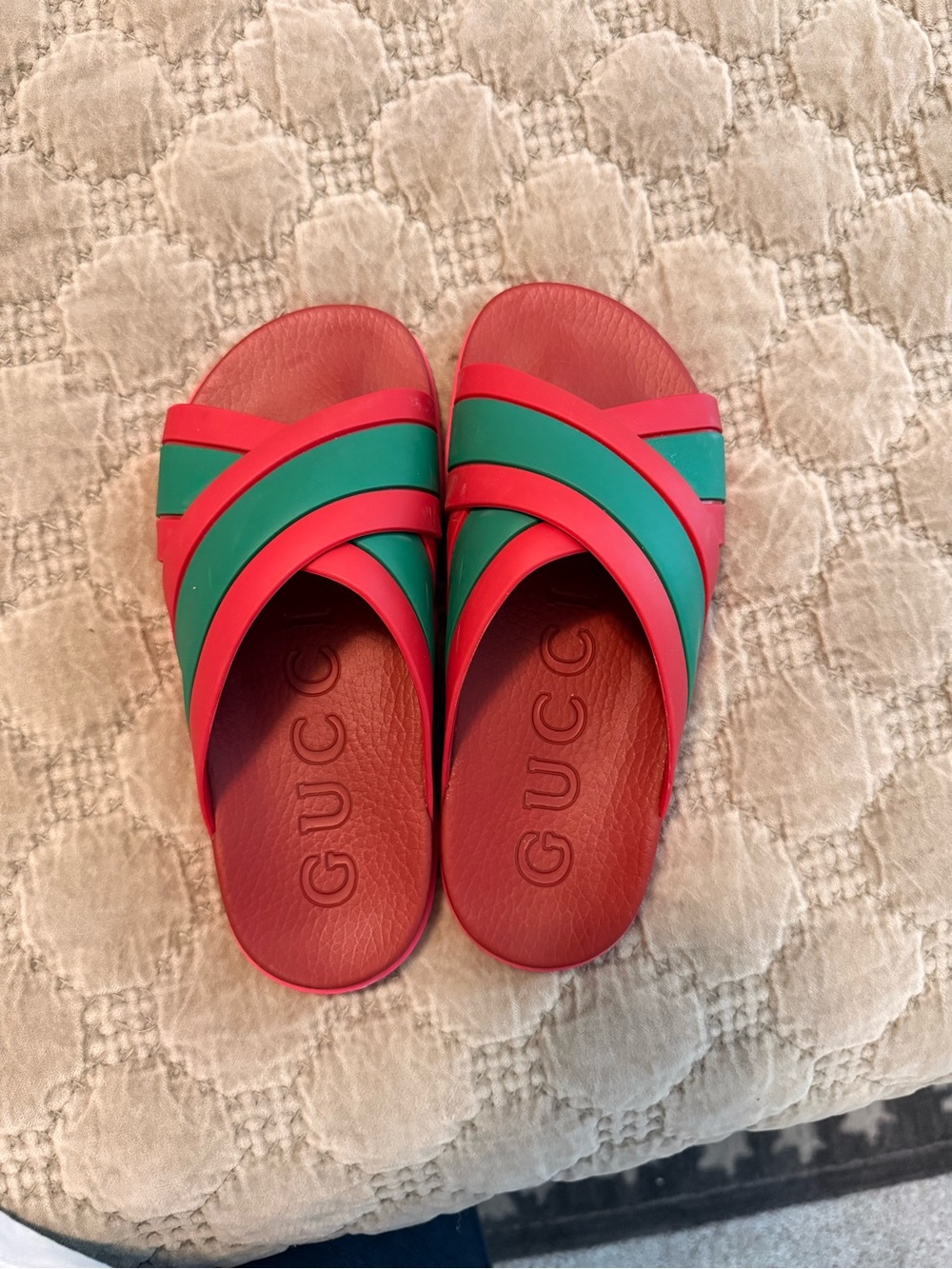 Gucci Red Slides with Green Stripes